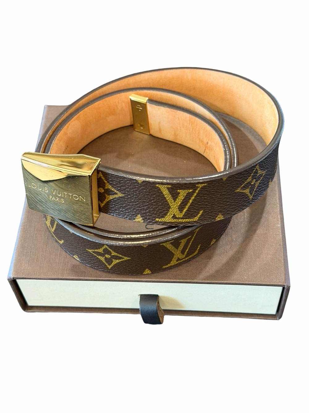 Louis Vuitton Brown Monogram Canvas Belt with Gold Buckle - Picture 3 of 6